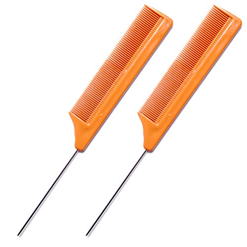LUXXII (2 опаковки) 8 Кафяв сърдит опашка от неръждаема стомана Pintail Comb Fine-зъб Hair Comb - Огнеупорни и химически