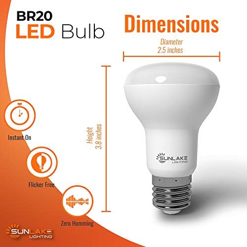 SunLake 6 Pack BR20 led Flood Light Bulbs 6 Watt (еквивалент на 45 Вата), Dimmable Вграждане Led Can Light Bulbs 3000K Warm White, E26 Base, Energy Efficient - UL & Energy Star