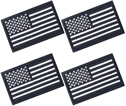 4 Бр. Американски Флаг Кръпка 3,2 х 2.0 инча Тактически Флаг на САЩ Кръпка Бродирана Кърпа Шият Знаме на САЩ Кръпка (черно+бяло)