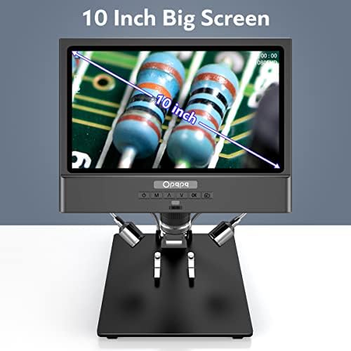 Дигитален Микроскоп с 10 Голям LCD екран за Ремонт на Електроника, Opqpq 1080P Видео Инспектиращата Лупа с 32 GB Карта, Дистанционно Управление Метална Поставка База за Пров?