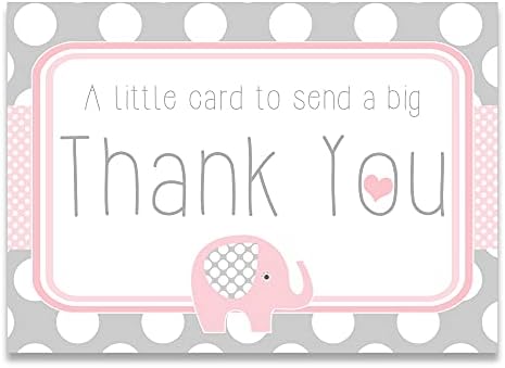 Комплект от 12 плоски благодарственных на картички и пликове със Слон розово и сиво на цветя TY210006
