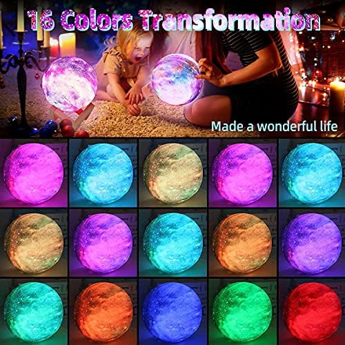 Moon Lamp Kids Night Light, ANTOOR 4.8 Инчов Galaxy Lamp 16 Colors LED 3D Star Moon Light Wood with Stand, Touch & Remote