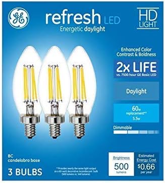 GE Refresh 3-Pack 60 W Еквивалент на Затъмняване на Дневна Светлина B12 Led Лампа Крушки Декоративни Свещници Античен
