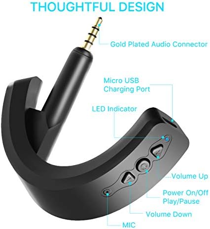 YOCOWOCO aptX Безжична Bluetooth 5.0 Адаптер за Bose QuietComfort QC 15 с микрофон/Регулатор на силата на звука, Черен