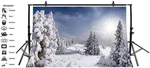 Leowefowa Зимата Снежна Пейзаж Коледен Фон 5x3ft Ослепително Слънце Сняг Борова Гора Студените Дървета Снимка на Фона