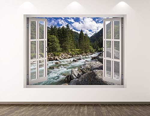 Планинска Река Стикер За стена, Арт Декор на 3D Прозореца Гора Стикер Фреска, Детска Стая, Поръчка на Подарък BL150 (70