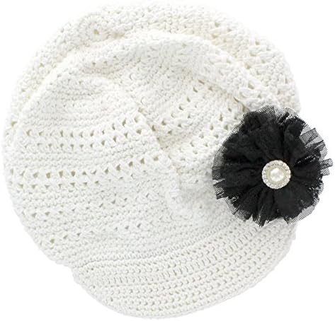 My Lello Бебе Baby гърлс Newsboy самоделни плетене Beanie Шапка with Vintage Lace/Tulle Flower