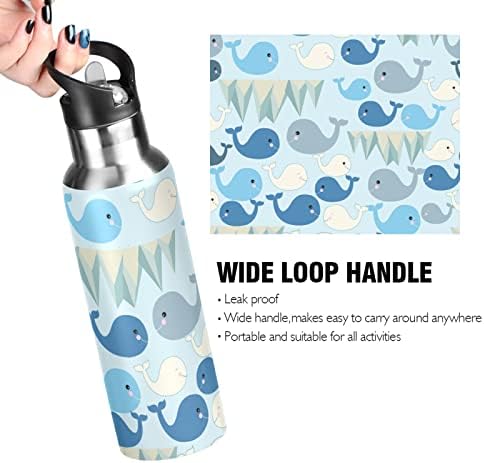 UMIRIKO Кит Fish Water Bottle Thermos with Straw Капак 20 Oz for Kids Boys Girls, Leakproof, Vacuum Insulated Stainless Steel Double Walled, Thermo Mug,Sports Bottle 20200909