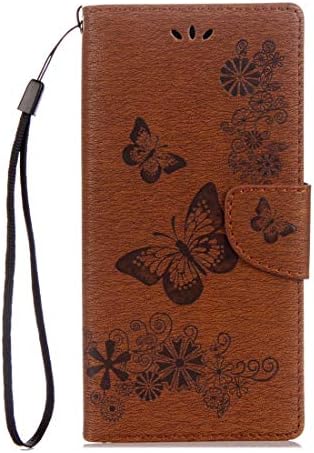 GUOSHU Калъф за мобилен телефон Чанта за Sony Xperia XA1 Пресовани Цветя Пеперуда Модел Хоризонтален Флип Кожен Калъф с Държач и Слотове за карти и Чантата(черен) делото Калъ