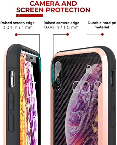 Nicexx Designed for iPhone X Case/е Предназначена за iPhone Xs Case модел от въглеродни влакна, 12 фута. Drop Tested, съвместимост с безжична зареждане - Rosegold