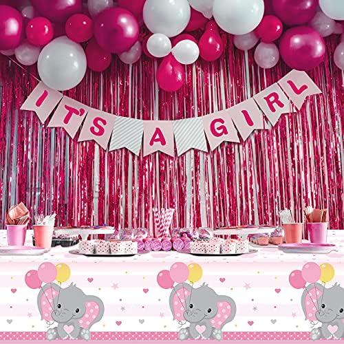 Baby Shower Table Cover Decorations Elephant Tablecloth Table Plastic Cover Rectangle Table Decors for Baby Boy Girl Gender