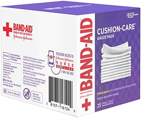 Band-Aid Brand Cushion Care Стерилна Марля Уплътнения за Защита на Малки Порязвания, Драскотини и Изгаряния, Неклеящиеся