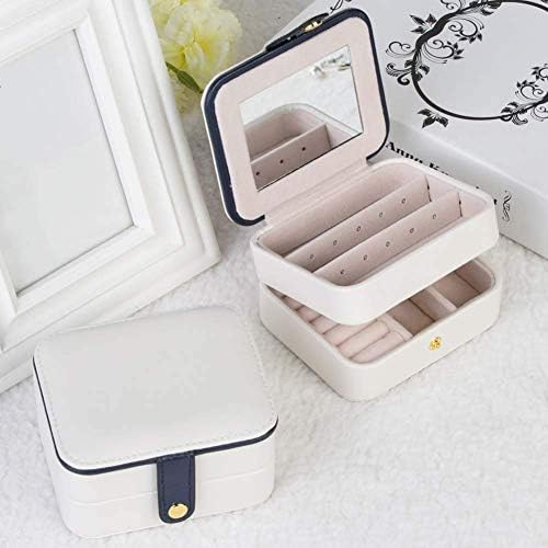 UXZDX CUJUX Ковчег за бижута за Жени Dubel Layer Travel Jewelry Organizer for Necklace Earring Rings Sparkle Jewelry Holder Case, бежово бяло (цвят : зелен)