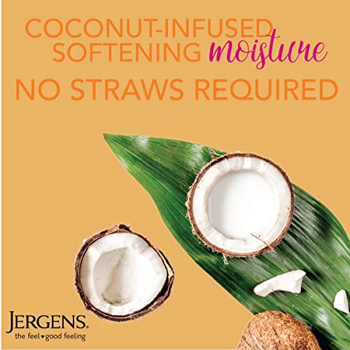 Jergens Hydrating Coconut Body Moisturizer, се влива със кокосово масло и вода за продължително мокрене, Незабавно овлажнява сухата кожа, 16,8 течни унции, тествана дерматолог (опаковка