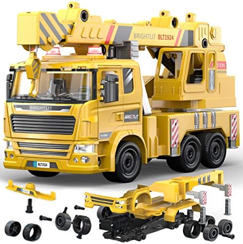 Crane Truck -115 Pcs Take Apart STEM Toys Build Your Own Construction Truck, САМ Assembly Building Kit w/ Реалистични