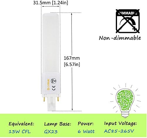 Bonlux 2-Pack 6W LED GX23 PL Лампа GX23d 2-Pin База КЛЛ 13W/Компактна Луминесцентна лампа Подмяна на 120V Топло бяла однотрубная