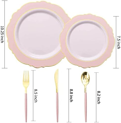 GYZX 50 бр Прибори Пластмасова чиния със Златен ръб е Подходящ за луксозни сватба на Деня на майката Вечерни аксесоари (Цвят : B размер : както е показано)