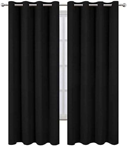 LEMOMO Плътни Завеси 52 x 84 инча/Черни Завеси Комплект от 2 Панели/Термоизолированная Стая Затъмнение Спални Завеси