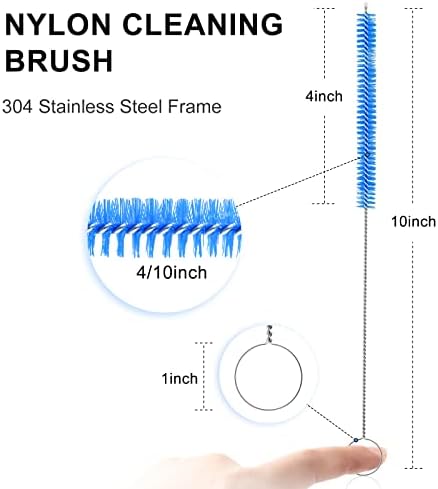 Kitosun Straw Cleaner Brush Kit – Superior 10 Long Stainless Steel with 10mm Nylon Brushles for Glass Bottle Water Pipe