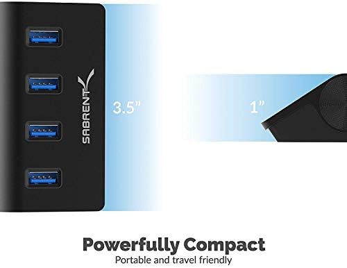 Sabrent Premium 4 Port Black Aluminum USB 3.0 Hub (30 кабел) за iMac, MacBook, MacBook Pro, MacBook Air, Mac Mini или