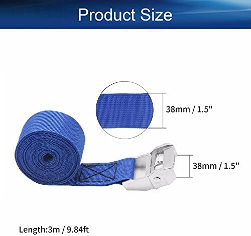 Yinpecly Lashing Strap 1.5 x9.8ft Adjustable Tie Down Cam Straps Cargo Packing with Strap Buckles up to 661lbs for Каяк, Roof Racks, Motorcycle, Кола, Камион, Лодка, Trailer Blue 1Pcs