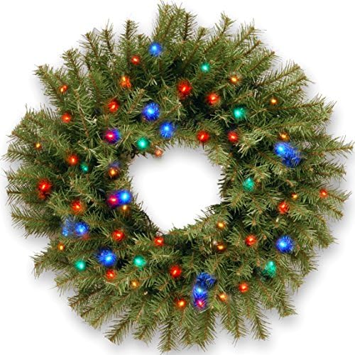 National Tree Company Предварително Осветени Изкуствен Коледен Венец, Зелен, Норвудская Смърч, Многоцветни Светлини, Коледна