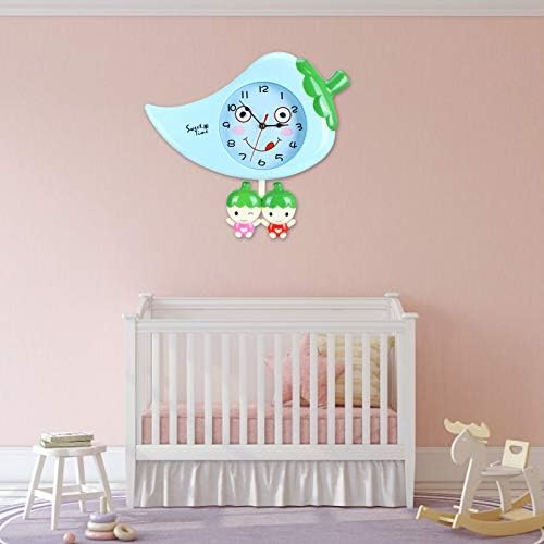 Shanrya Silent Clock, ABS Blue Cartoon Clock for Kids Bedroom for Kitchen for Living Room for Family Room