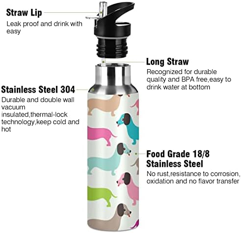 UMIRIKO Color Dog Water Bottle Thermos with Straw Капак 20 Oz for Kids Boys Girls, Animal Leakproof, Vacuum Insulated