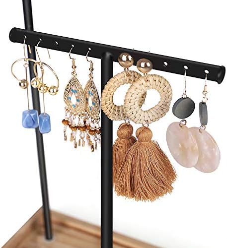 SONGMICS 2-in-1 Jewelry Display Stand Holder, Бижута Rack Tree with 3 T-Shape Metal Bars with Holes, Тава за съхранение,