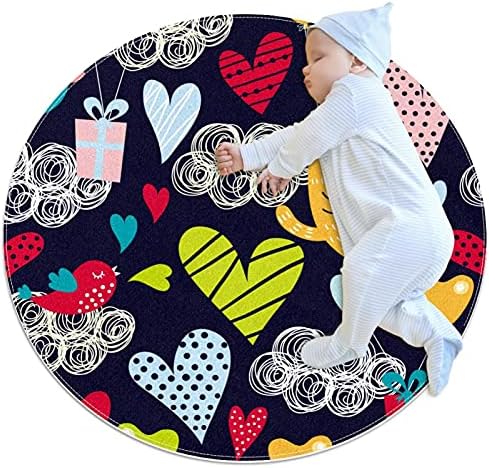 Подложки за деца Love Clouds Cat Nursery Rug Non-Slip Round Rugs Print Crawling Rugs for Children Boys Girls 39.4 in
