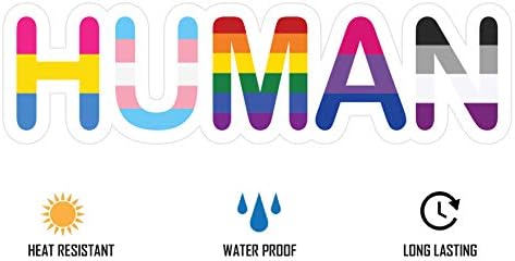 VisticSoft - Human [2 Pack] – Gay Pride LGBT Rainbow Lesbian Bisexual Pansexual Transgender Flag Винилови Стикери за Автомобили, камиони, мотоциклети, лаптоп, MacBook, прозорци, бутилки за вода, хладилник | Round Edge