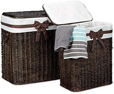 Relaxdays Комплект от 2 правоъгълни тъкани Buri Palm, 46.5 x 33,5 x 56,5 см Штабелируемые кошници за бельо с подвижна