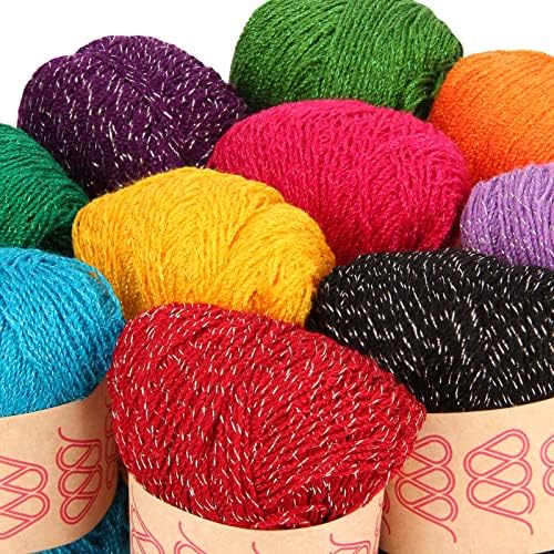 Magenta Textiles - Металик Sparkle Yarn Pack | 10 чилета фин тегло 1 | Акрилна прежда за плетене на една кука и изработване