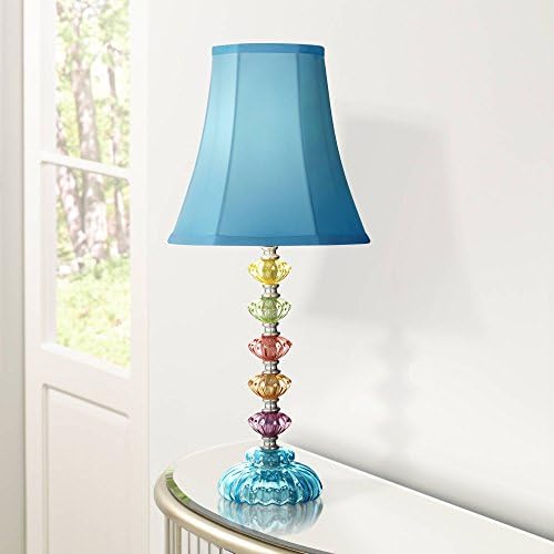Бохемска Traditional Chic Style Accent Table Lamp 21 High Multi Colored Stacked Glass Синьо-Blue Orchid Bell Shade Decor for Kids Girls Living Room, Bedroom Bedrooms House Home - 360 Осветление