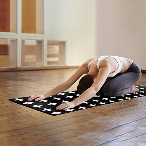 Greday Yoga Mat, Non Slip-Eco Friendly Exercise Mat White Cross Texture Black Background - High Density Pilates Mat with