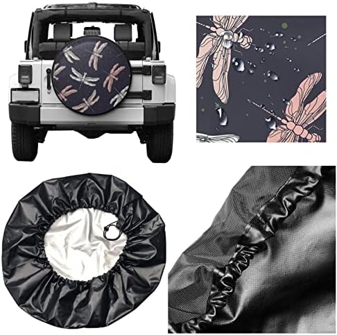 Kanen Dragonfly Pink Retro Spare Tire Cover Universal Sunscreen Waterproof Прах-Proof Wheel Covers Fit for Trailer Rv
