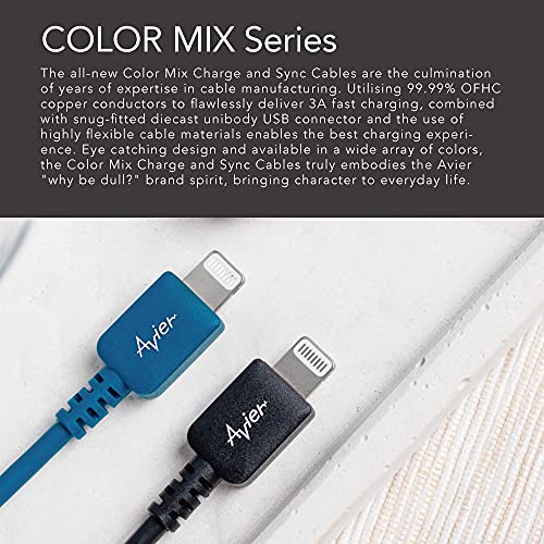 Avier Color Mix, 3/6 фута, USB кабел C to Светкавица [3-Pack],Доставка на храна, Пфи, Сертифицирани за iPhone 12 Pro Max/11