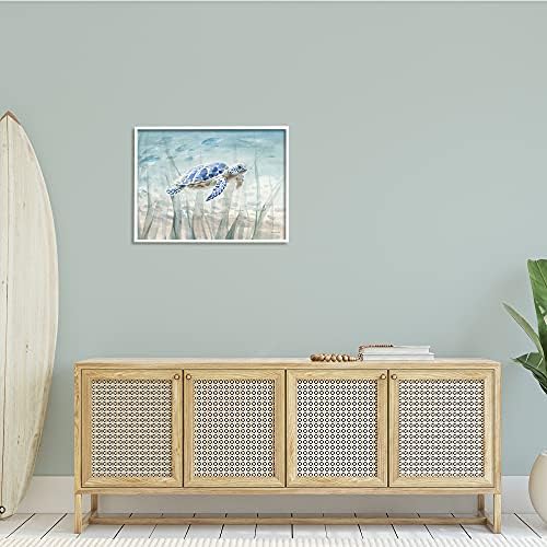 Stupell Industries Baby Sea Turtle Blue Speckled Aquatic Animal Океан, Дизайн Danhui NAI White Framed Wall Art, 30 x 24