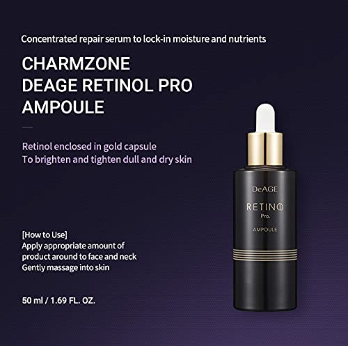 CHARMZONE DeAge Pro Retinol Ampoule - Хранителен серум за лице Повишава Еластичността на Колаген, Еластин, Изглажда линии