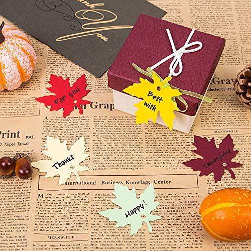 Есенни идеи за Подаръци Тагове Кленови Хартиени Листа Етикети, 120 броя Цветни Изрезки от Листа Подарък Етикет с Низ Виси