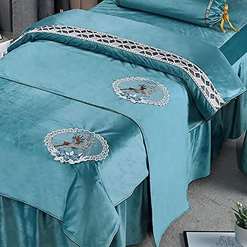 XJZHANG 4-Piece Massage Table Sheet Set,Solid Color Beauty Bed Cover Massage Table Skirt Salon Bed Cover for Body Massage
