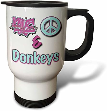3dRose Peace And Love Donkeys In Blue And Purple- Пътна чаша, 14 грама, многоцветен