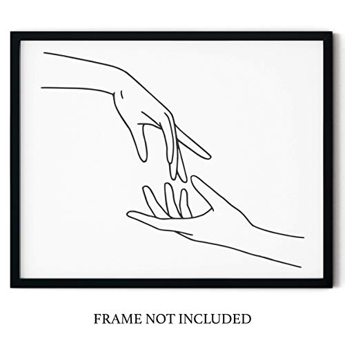 'Take My Hand' Abstract One Line Drawing Hands - 11x14 UNFRAMED Black and White Art Print of Nordic Modern Модерен Стенен
