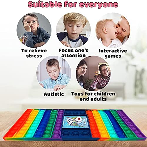 COOPEA Pop Fidget Board Game it with Dice, Silicone Rainbow Chess Board Game Giant Pops Push Bubble Popper Fidget Sensory Toys for its Parent-Child Time,Jumbo Pop Game for Kids and Adults