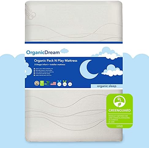 Органичен матрак Dream Pack and Play, I [Двупосочен] I Фирма Бебе Side + Memory Foam Toddler Side I Plush Органичен