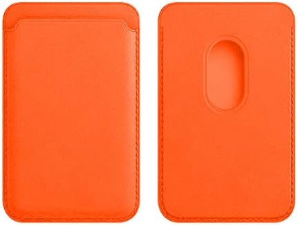 Съвместим с Кожена чантата iPhone 12/Pro/Mini/Max, с Магнитен Държач RFID-карти, Притежател на карта с Магнит за телефон (оранжев)
