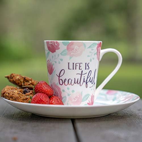 Животът е прекрасен,Цветен дизайн, Вдъхновен чаша и комплект чинии