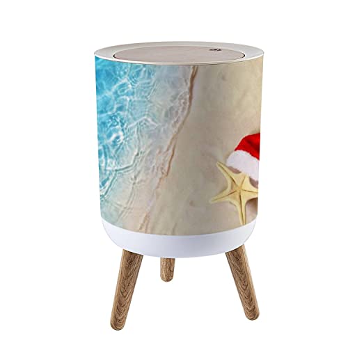 Малка кофа за Боклук с Капак Коледни Празници Концепцията за Изглед от Горе на Морска звезда в шапката на Дядо Коледа