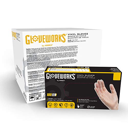 Ръкавици GLOVEWORKS Clear Рибка Industrial Gloves, Case of 1000, 3 Mil, Small Size, Latex Free, Powder Free, Food Safe,