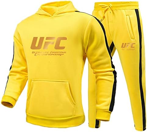 Hoody Мъжка с дълъг ръкав Топ и панталон, Зимни Спортен костюм с Принтом UFC На Открито, Подарък за феновете на UFC (Цвят